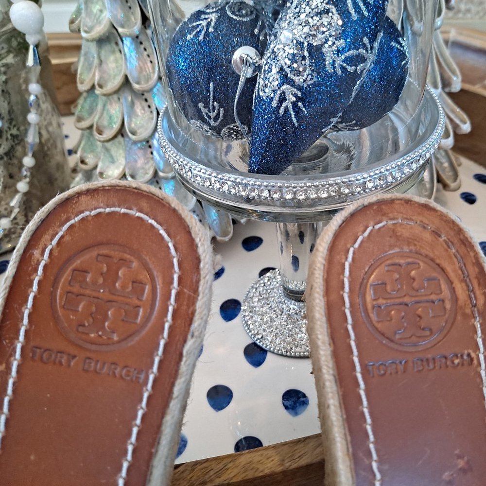 Tory Burch Metallic Rose Gold Wedge Espadrille Slide Sandals - Picture 5 of 11